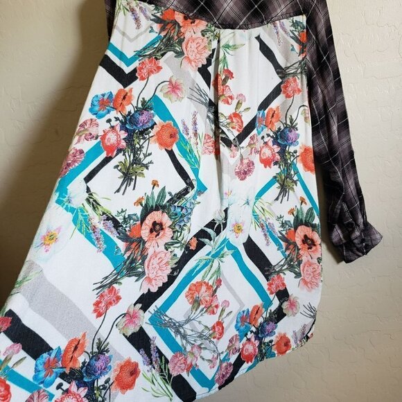 Tolani Collection Plaid Tunic Top Floral Print Back Button Up Sz Women's 1X Plus - Picture 10 of 12